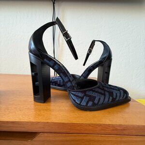 Fendi Zucca Velvet FF Logo D'Orsay Pumps